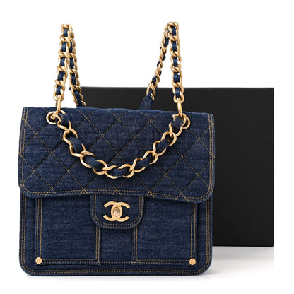 Chanel Denim Quilted Double You Backpack Blue Golden 12 of 12