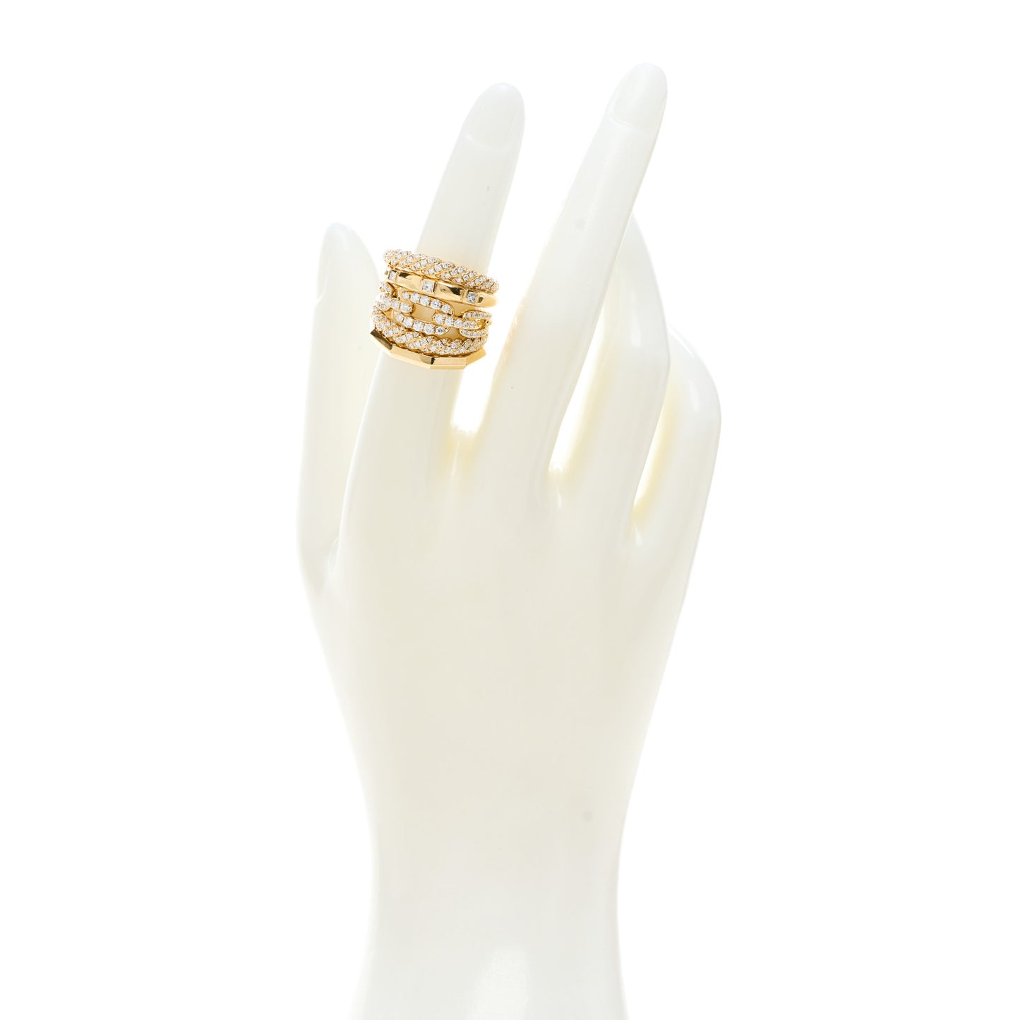 18K Yellow Gold Diamond 21mm Stax Five-Row Ring 52 6