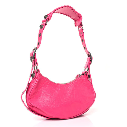 Balenciaga Extra Supple Calfskin Crocodile Embossed XS Le Cagole Shoulder Bag Lipstick Pink 3 of 10