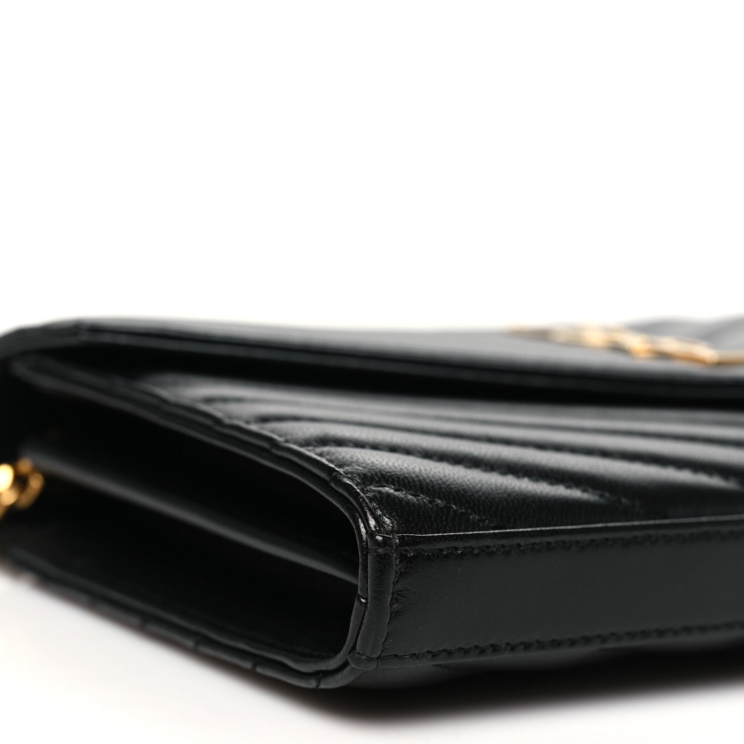 Saint Laurent Grain De Poudre Matelasse Chevron Monogram Chain Wallet Black 9 of 11