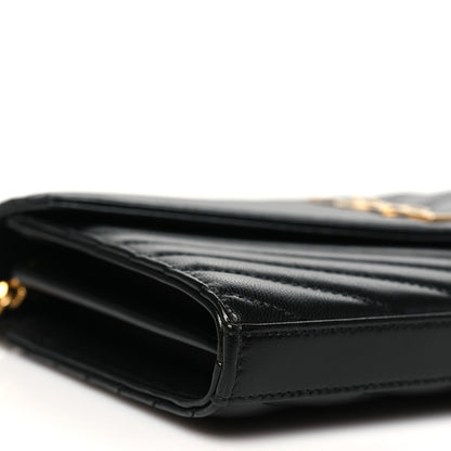 Saint Laurent Grain De Poudre Matelasse Chevron Monogram Chain Wallet Black 9 of 11