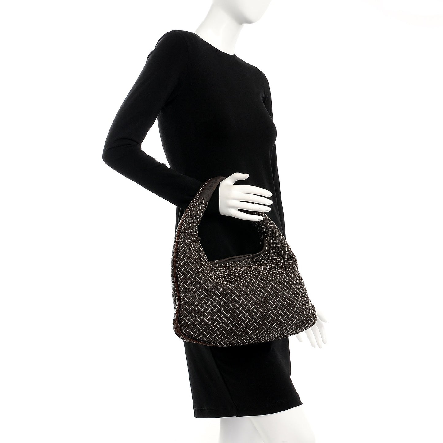 Nappa Stitched Intrecciato Medium Veneta Hobo Ebano