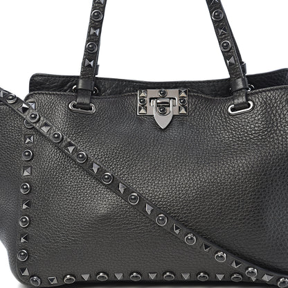 Valentino Garavani Grained Calfskin Onyx Small Rockstud Rolling Tote Black 9 of 9