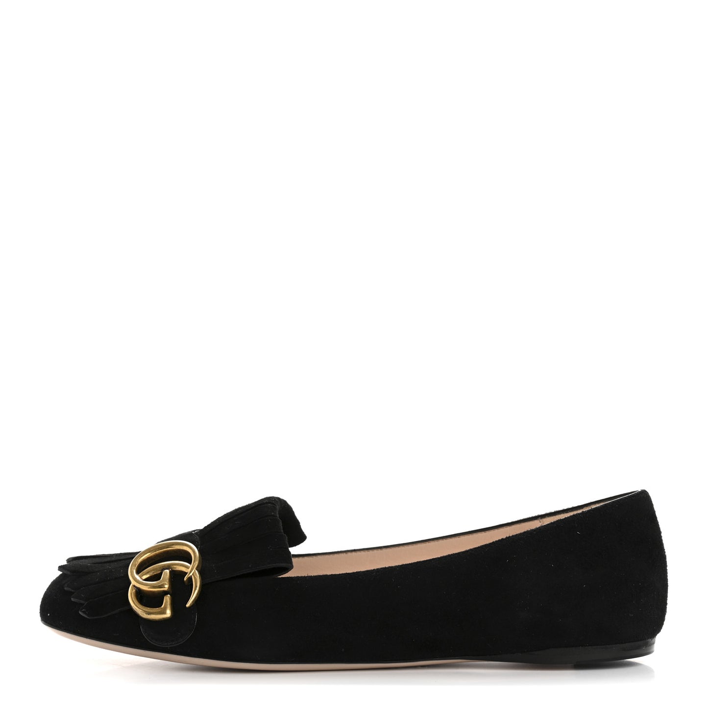 Kid Scamosciato GG Marmont Fringe Flats 38.5 Black