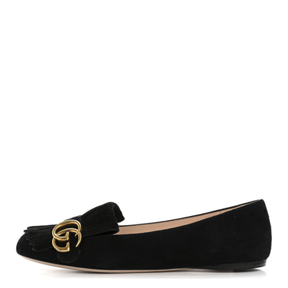 Gucci Kid Scamosciato GG Marmont Fringe Flats 38.5 Black 1 of 12