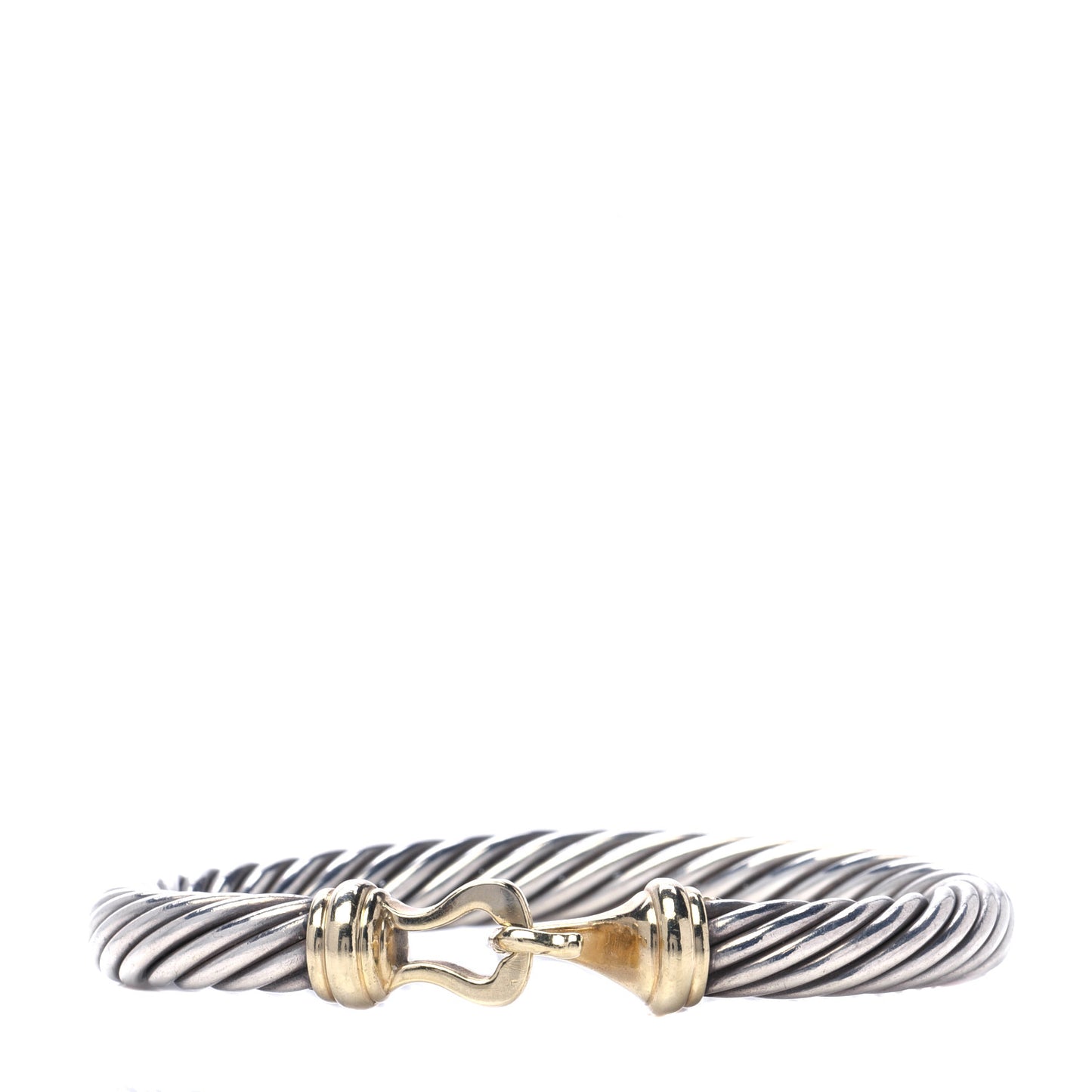 Sterling Silver 14K Yellow Gold 7mm Cable Classic Buckle Bracelet