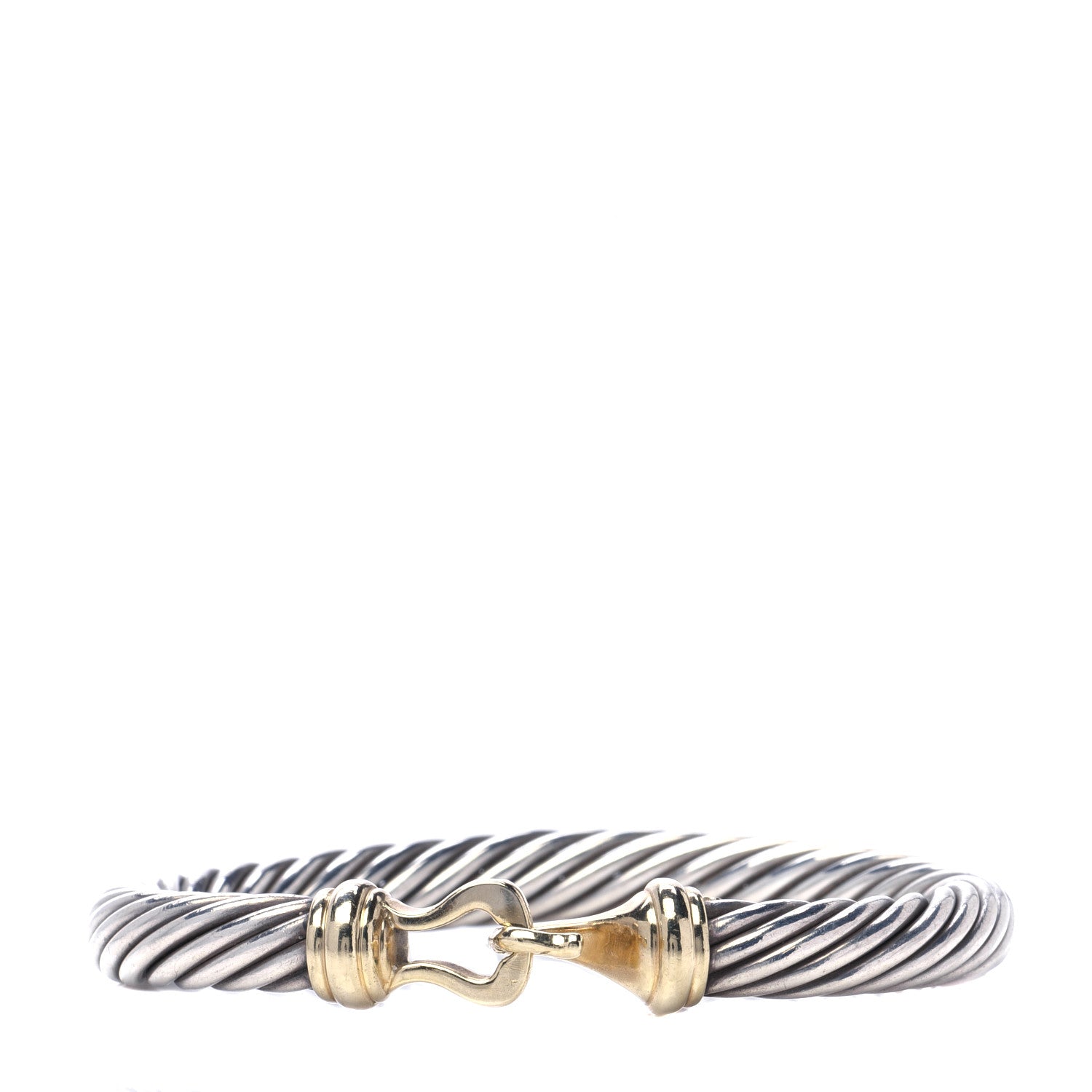 David Yurman Sterling Silver 14K Yellow Gold 7mm Cable Classic Buckle Bracelet 1 of 5