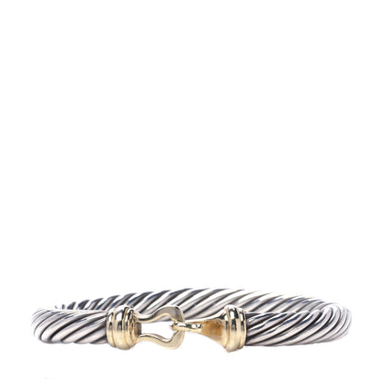 David Yurman Sterling Silver 14K Yellow Gold 7mm Cable Classic Buckle Bracelet 1 of 5