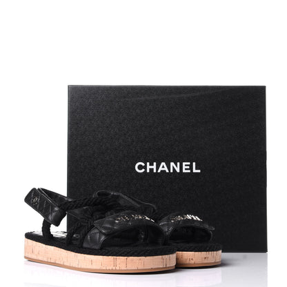 Chanel Cord Lambskin Quilted Logo Sandals 39 Black 11 of 11