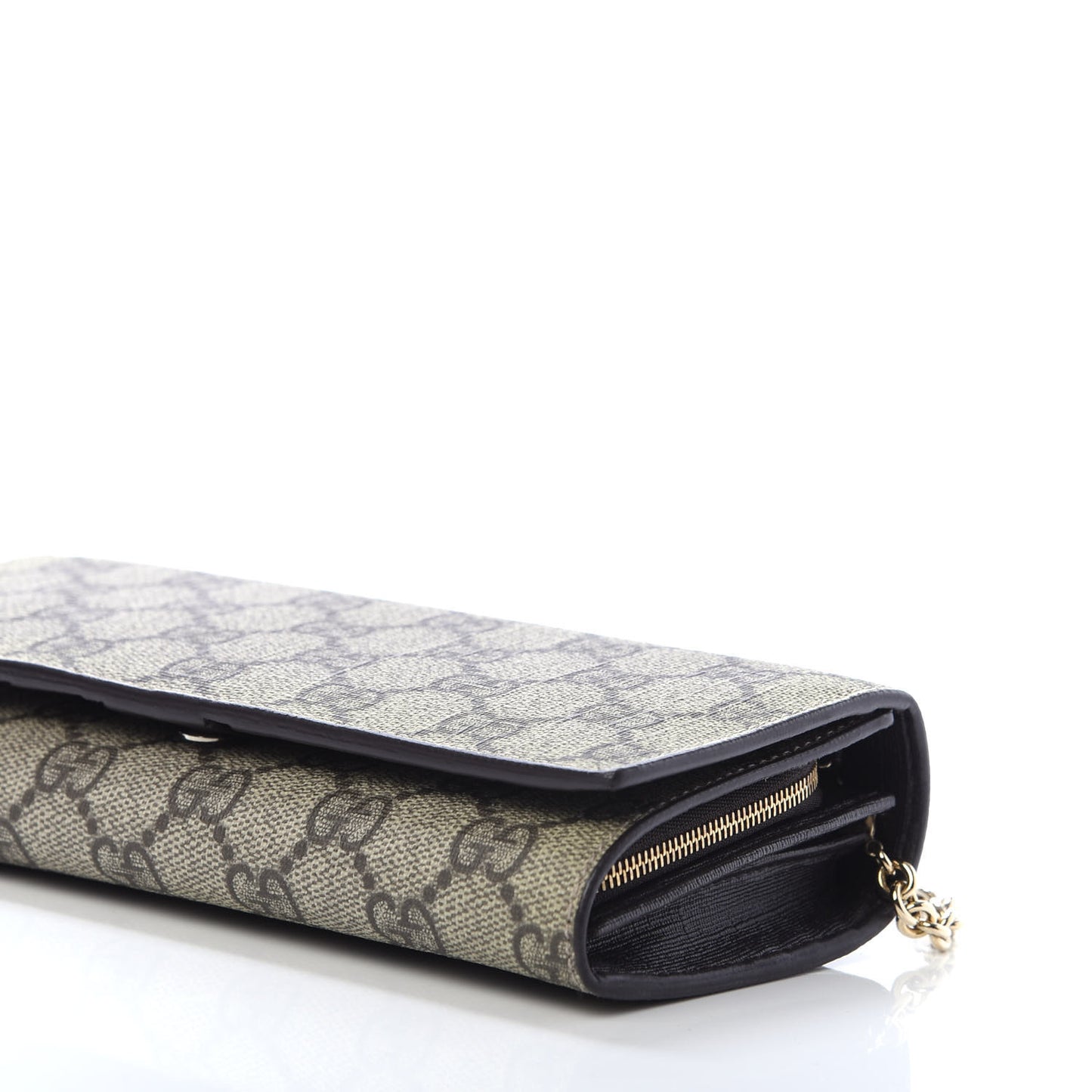 GG Plus Monogram GG Pierce Chain Clutch Wallet Beige Ebony Black