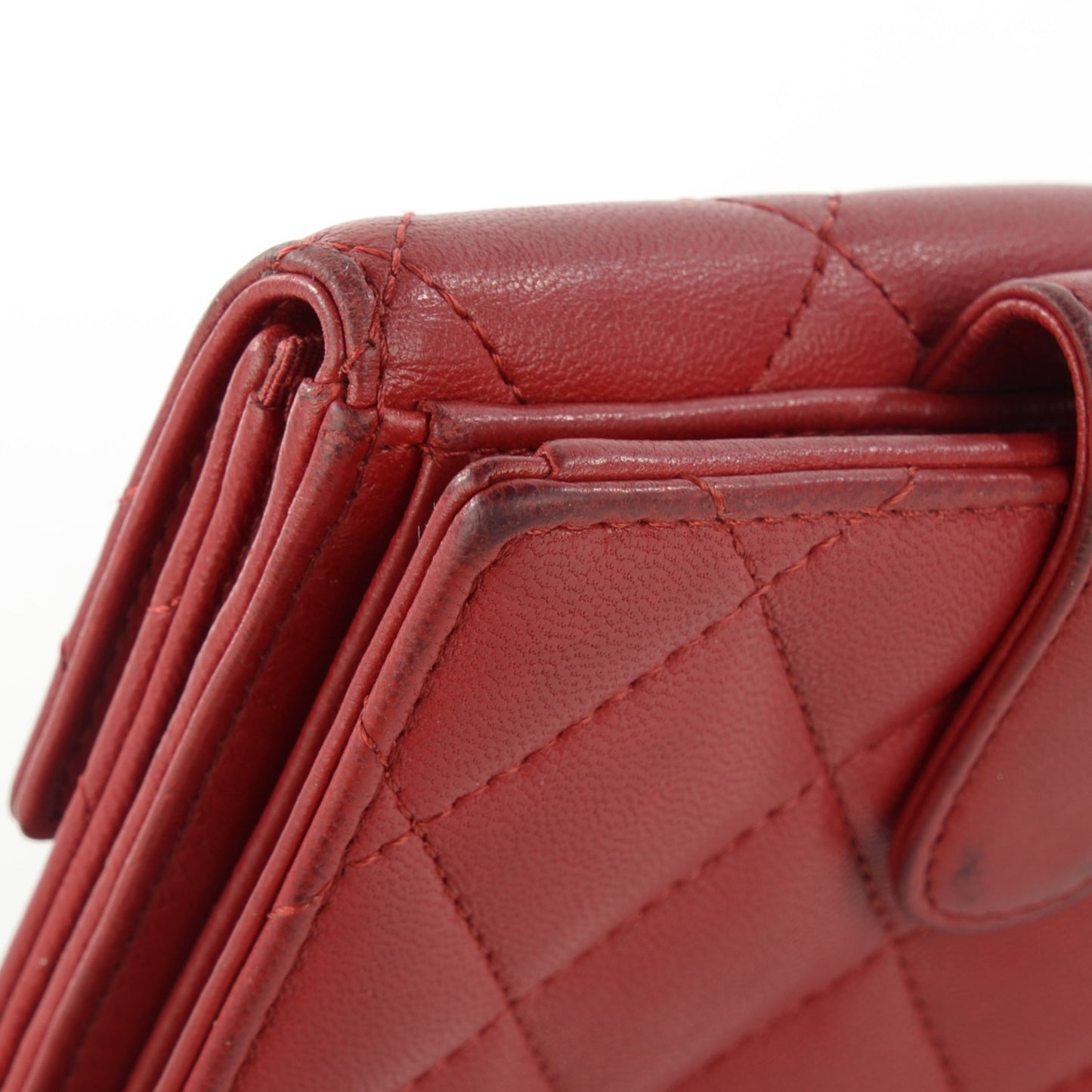 Lambskin Quilted French Flap Wallet Red