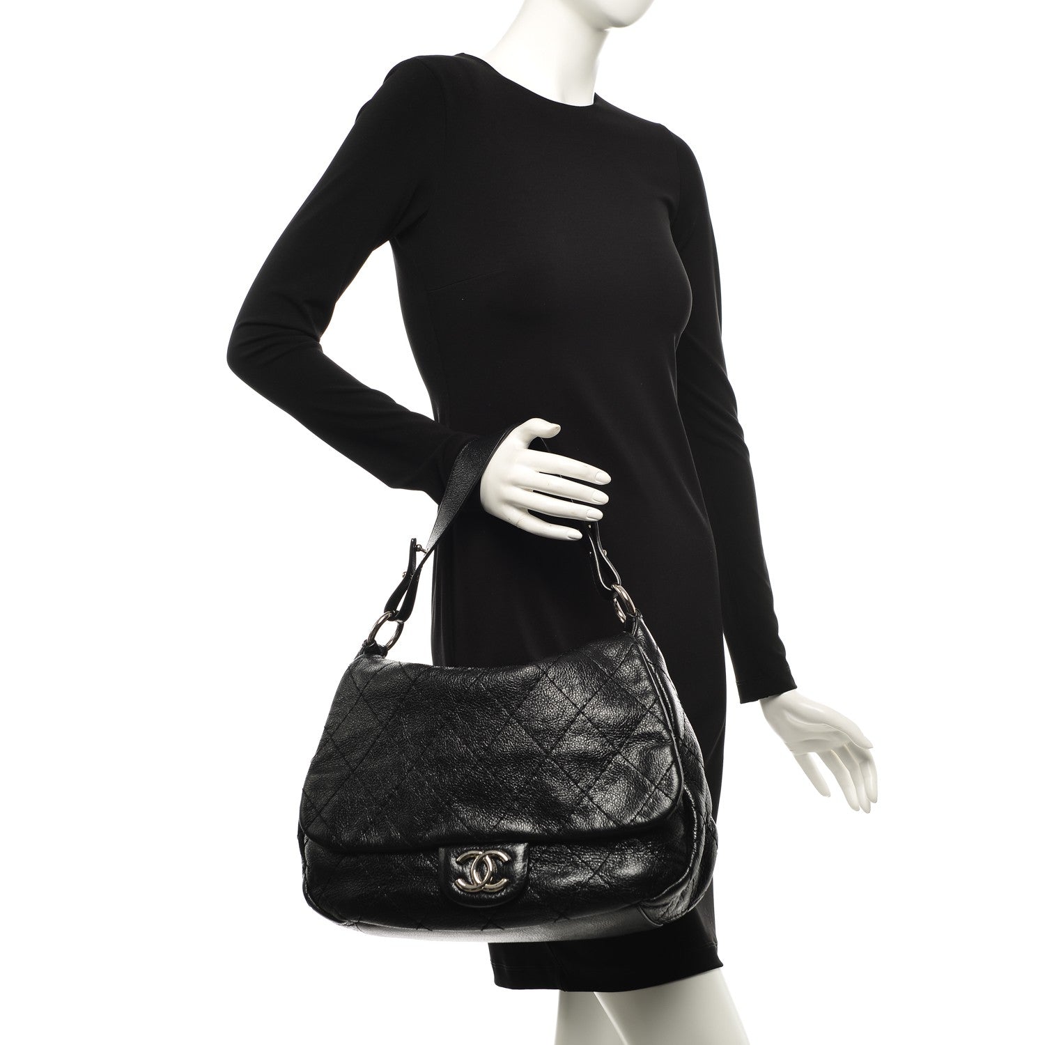 Chanel Glazed Calfskin Stitched XL On The Road Flap Black 2 of 10