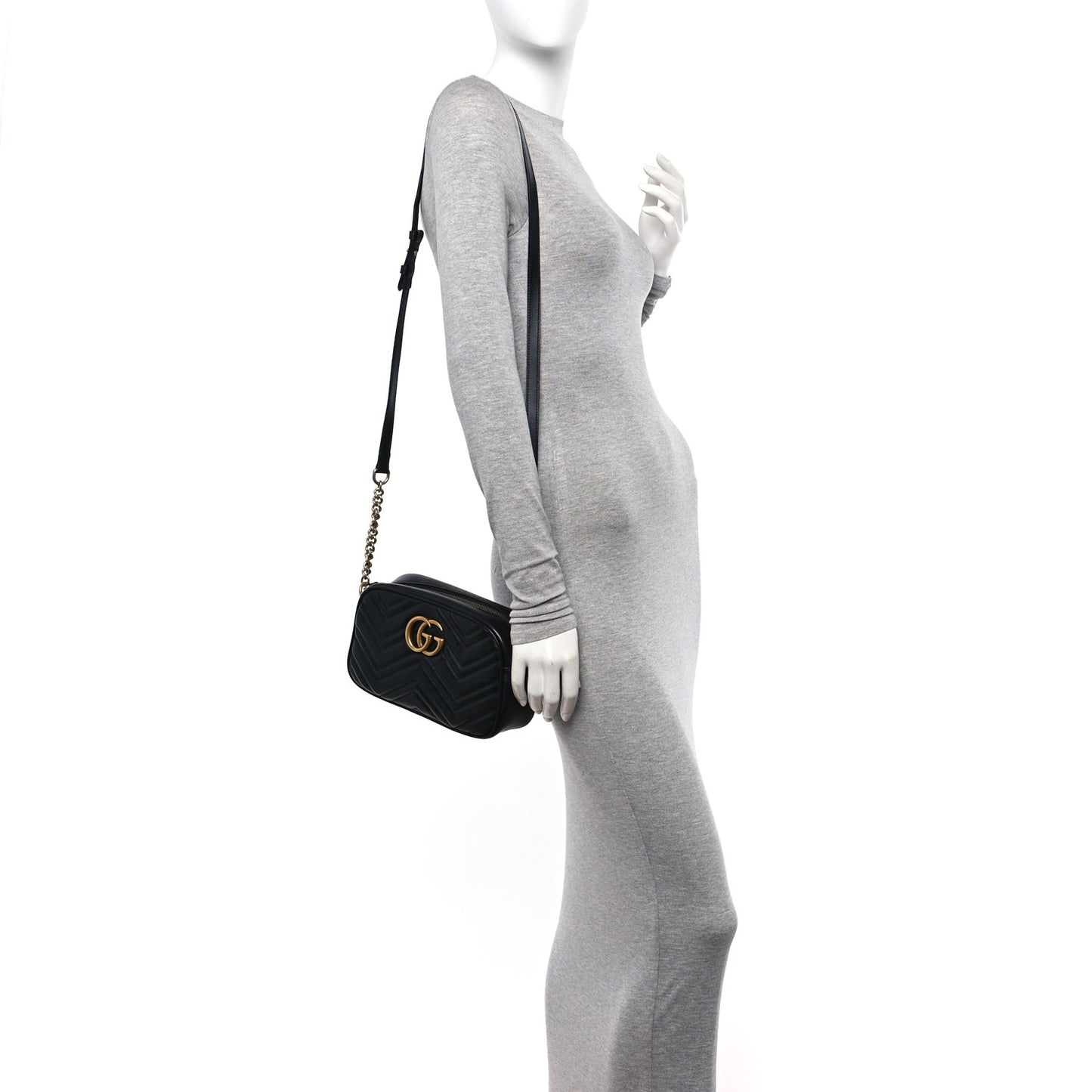 Calfskin Matelasse Small GG Marmont Chain Shoulder Bag Black