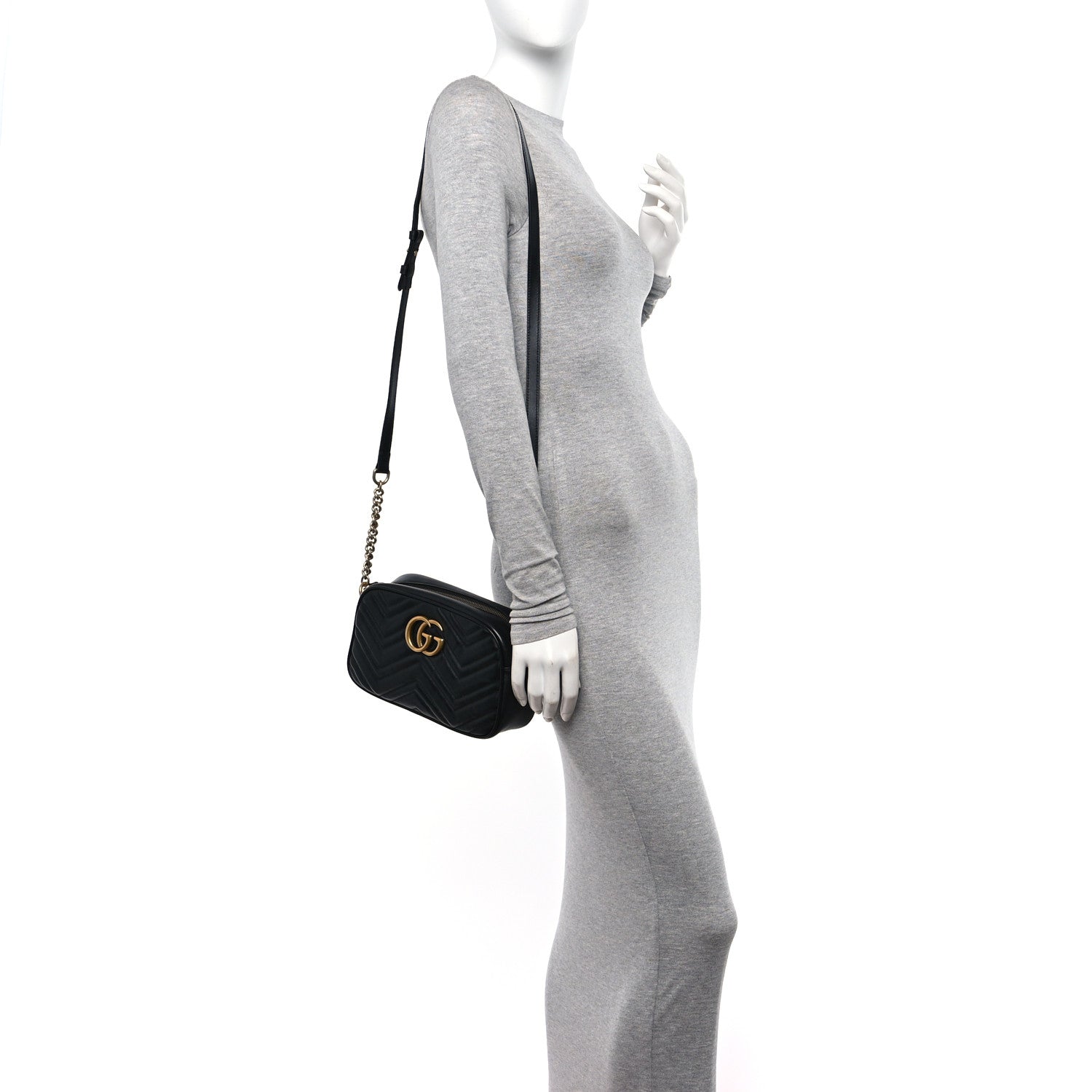 Gucci Calfskin Matelasse Small GG Marmont Chain Shoulder Bag Black 2 of 11