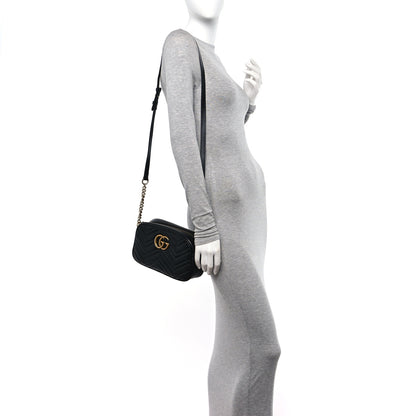 Gucci Calfskin Matelasse Small GG Marmont Chain Shoulder Bag Black 2 of 11