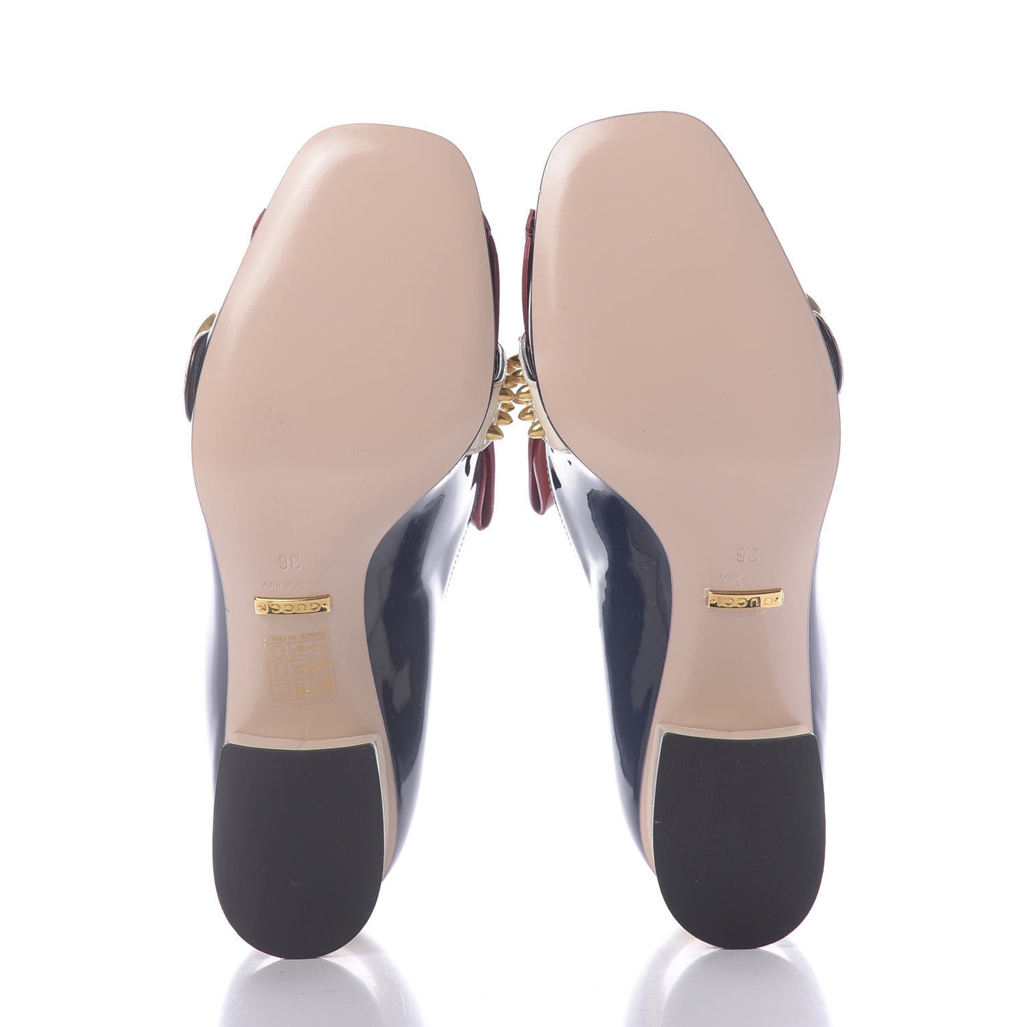 Vernice Studded GG Marmont Fringe 50mm Loafer Pumps 36 Blue Agata Hibiscus Red Mystic White