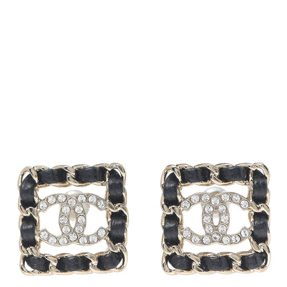 Chanel Crystal Lambskin Chain Sergeant Stud Earrings Black Gold 1 of 3