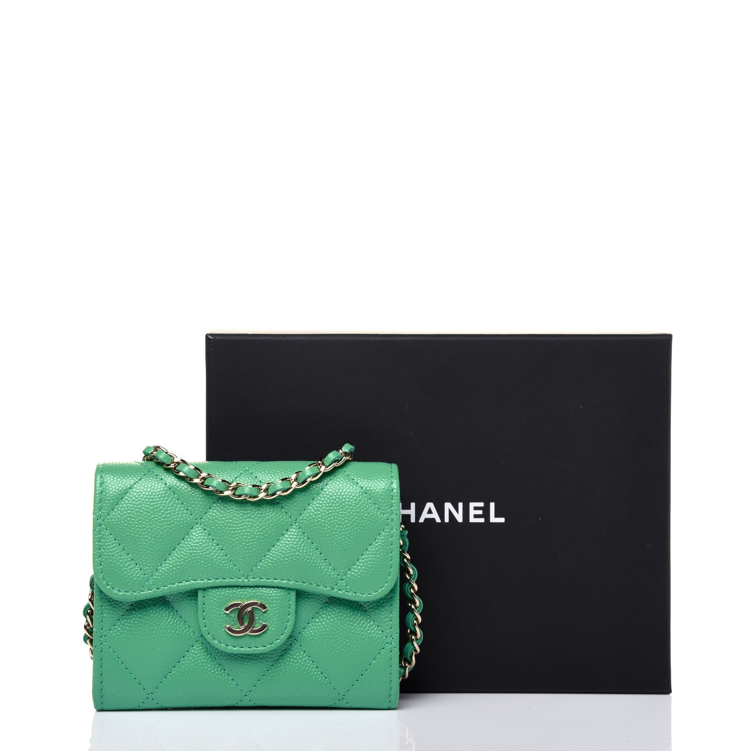 Chanel Caviar Quilted Flap Card Holder On Chain Light Green 12 of 12