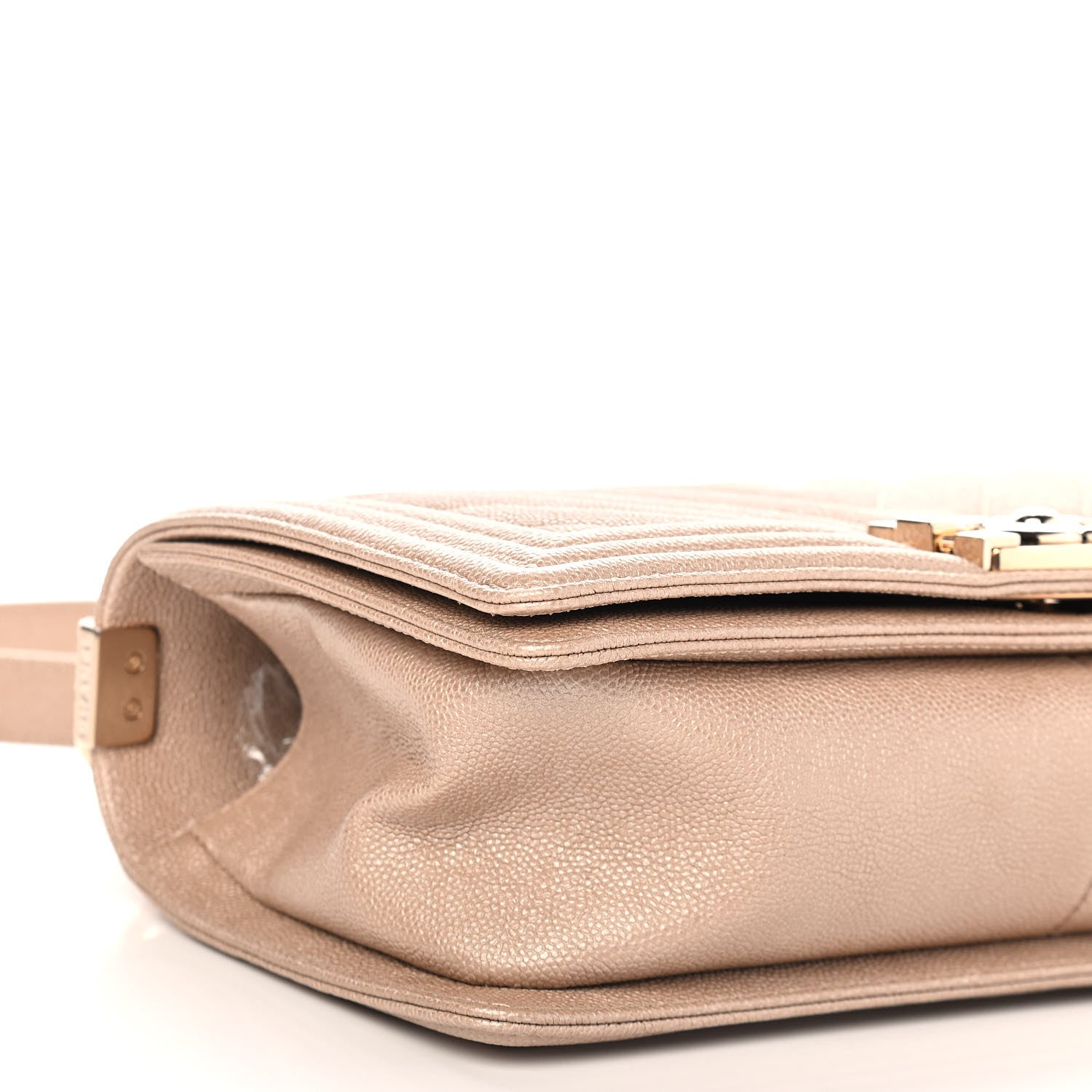 Chanel Metallic Caviar Chevron Quilted Medium Boy Flap Light Beige 8 of 9