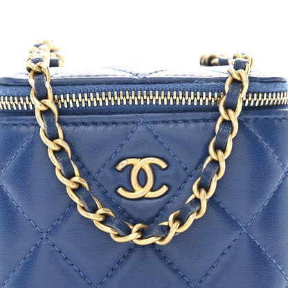 Chanel Lambskin Quilted Pearl Crush Mini Vanity Case With Chain Blue 8 of 10