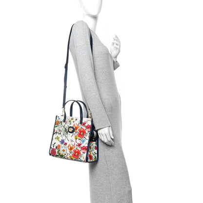 Gucci Canvas Medium Flora Tote White Multicolor Blue Agata 2 of 12