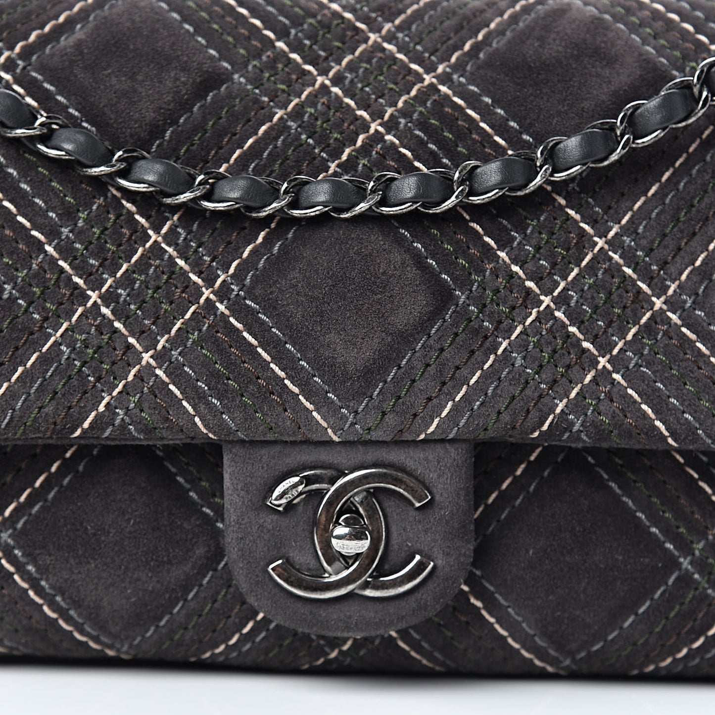 Suede Stitched Jumbo Saltire Single Flap Grey