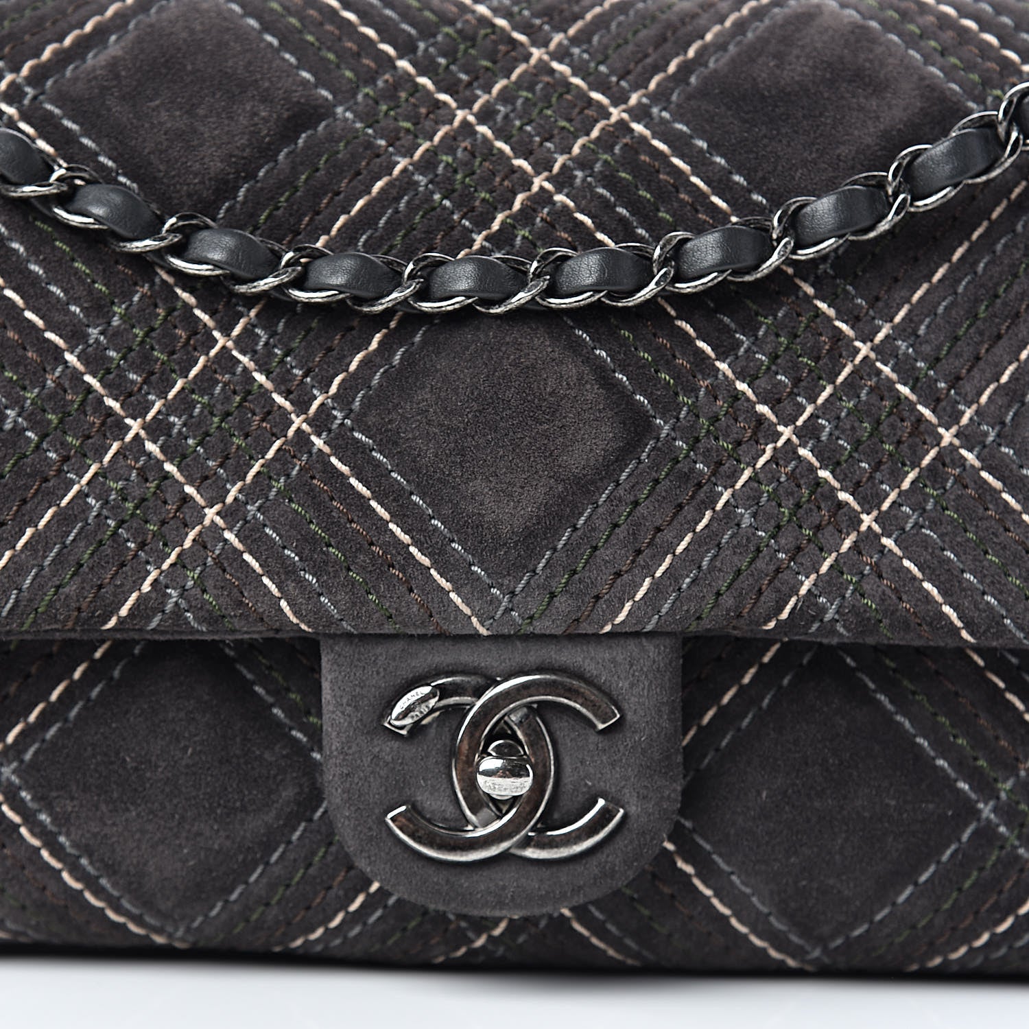 Chanel Suede Stitched Jumbo Saltire Single Flap Grey 12 of 12