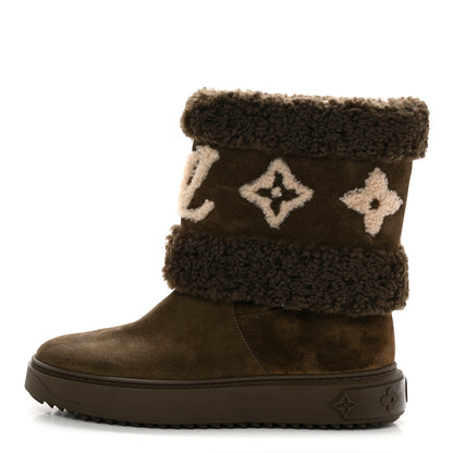Louis Vuitton Suede Calfskin Shearling Snowdrop Flat Ankle Boot 39 Khaki 1 of 10