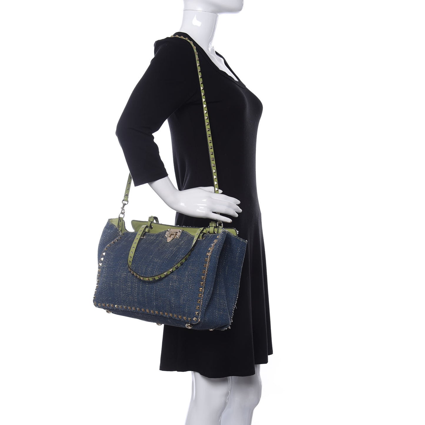 Denim Medium Rockstud Tote Blue Green