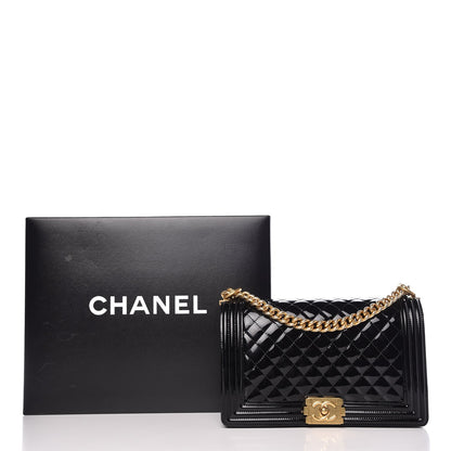 Chanel Patent Calfskin Quilted New Medium Boy Flap Black 9 of 9