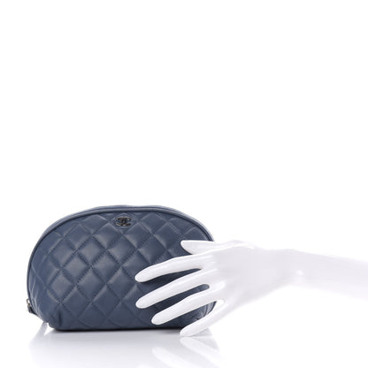 Chanel Lambskin Quilted Small Curvy Pouch Cosmetic Case Navy 2 of 9