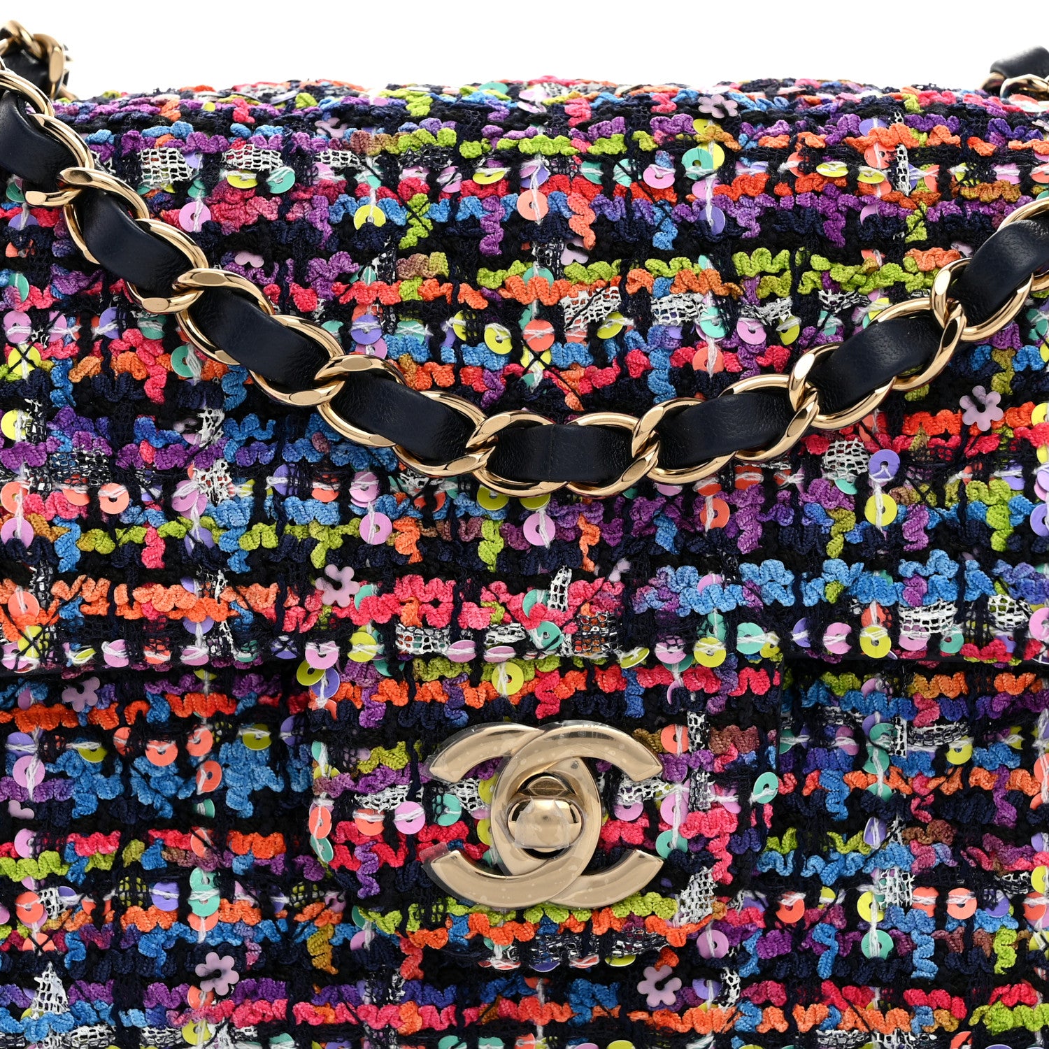 Chanel Tweed Quilted Mini Rectangular Flap Navy Blue Multicolor 8 of 10
