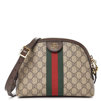 Gucci GG Supreme Monogram Textured Dollar Calfskin Web Small Ophidia Dome Shoulder Bag Beige Ebony New Acero 1 of 7