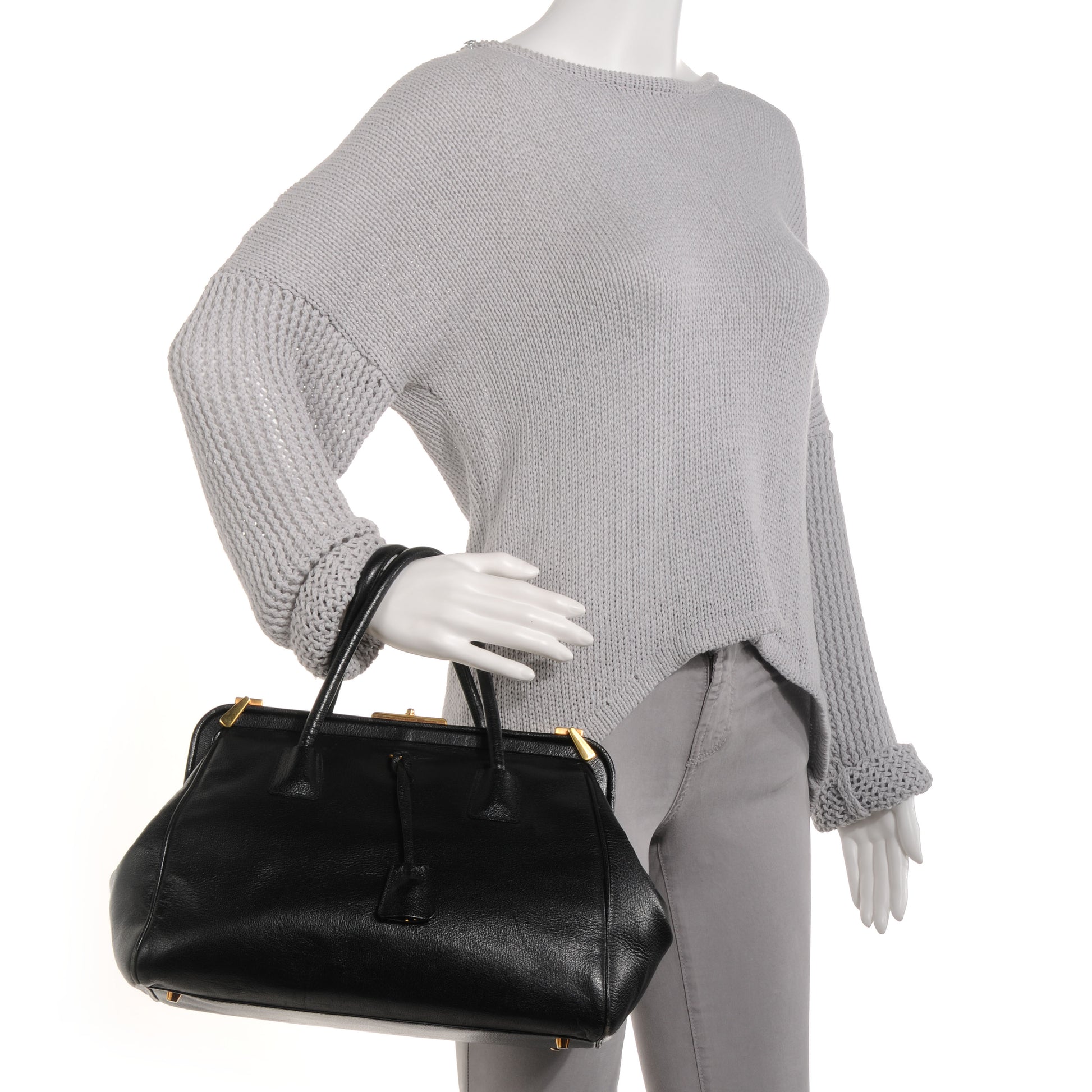 Prada Goatskin Cerniera Doctor Bag Black 2 of 8