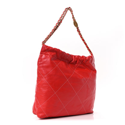 Chanel Shiny Calfskin Stitched Quilted Small Chanel 22 Red 4 of 11