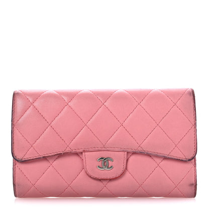 Chanel Lambskin Quilted Large Gusset Flap Wallet Pink 1 of 13