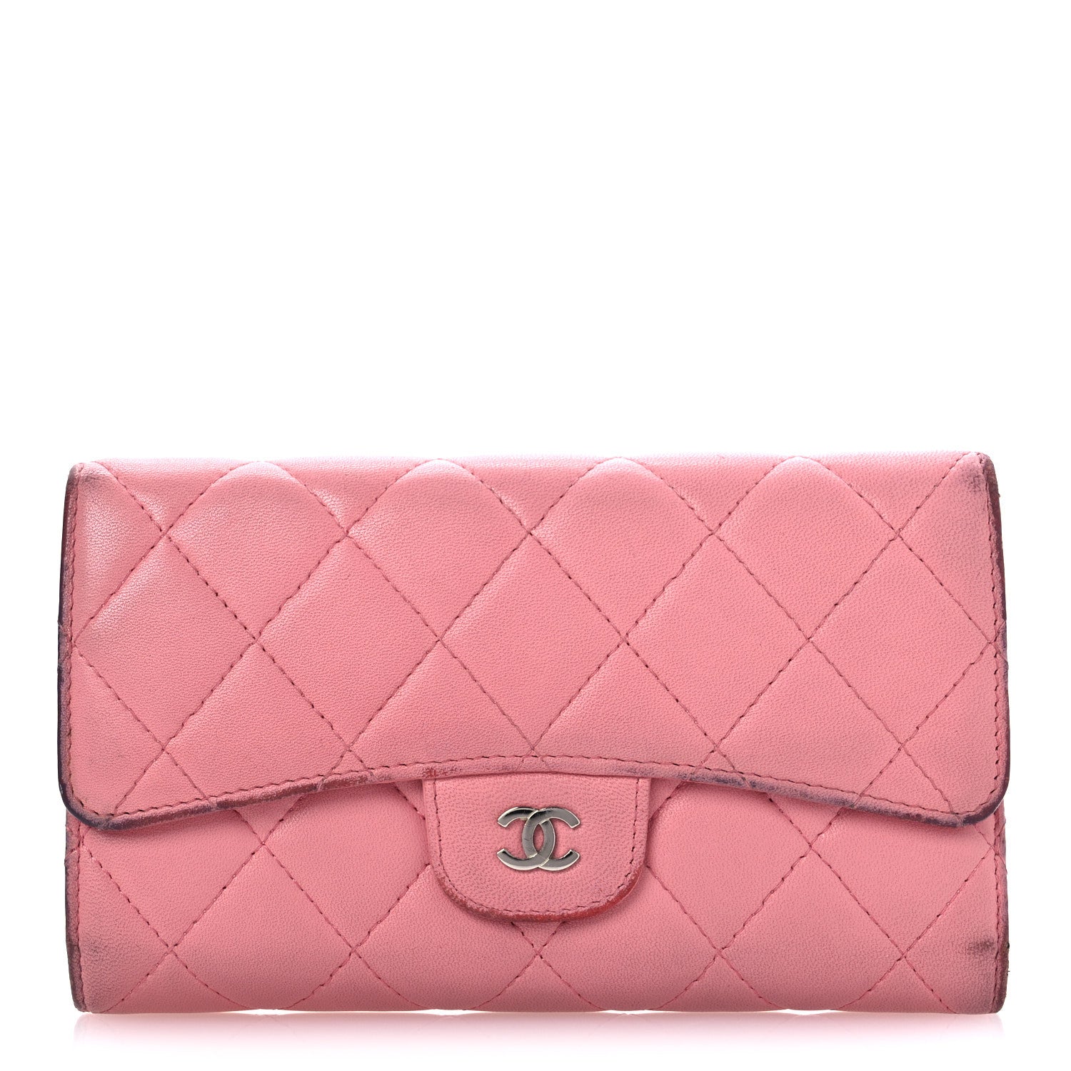 Chanel Lambskin Quilted Large Gusset Flap Wallet Pink 1 of 13