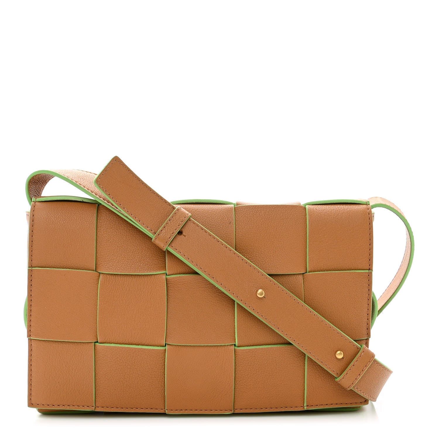 Bottega Veneta Grained Calfskin Maxi Intrecciato Cassette Crossbody Bag Caramel Pistachio 1 of 11