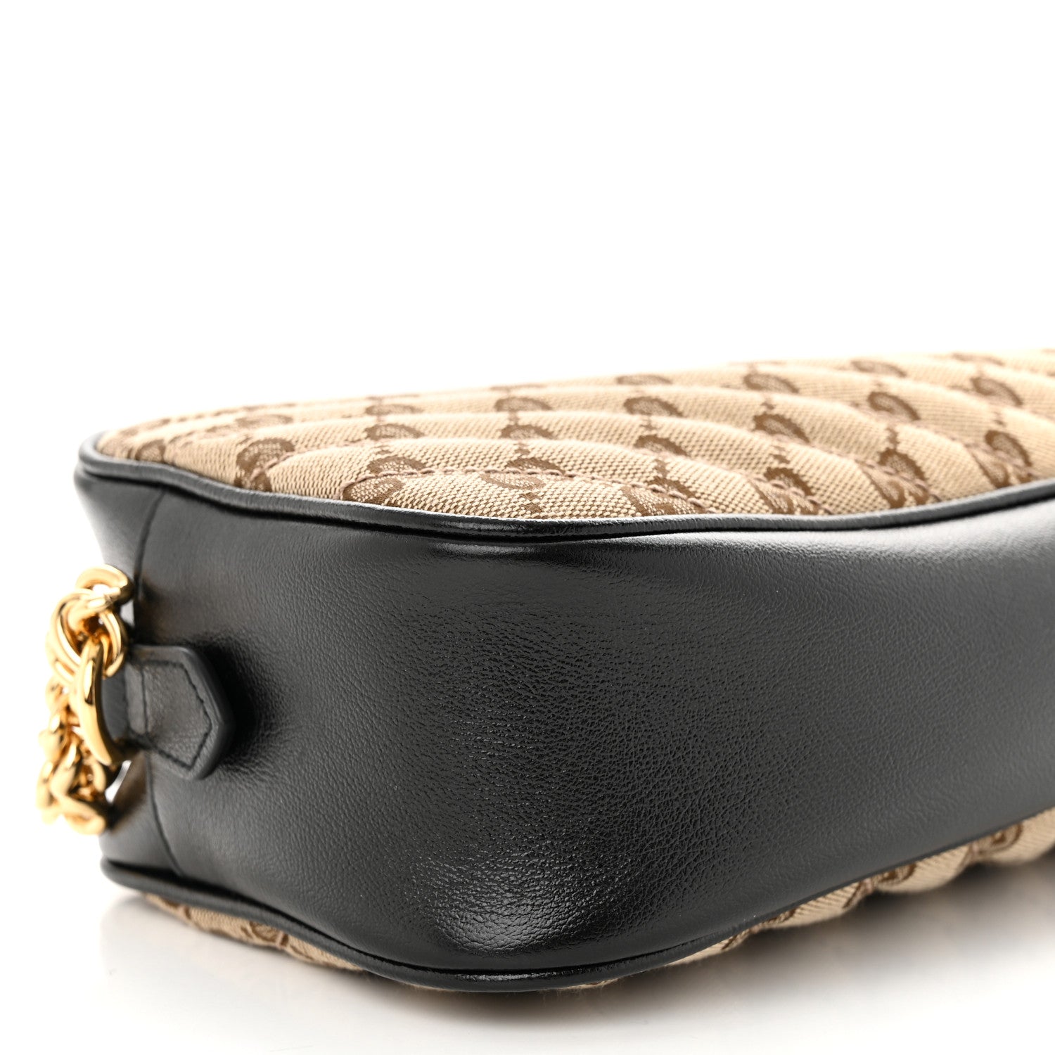 Gucci Monogram Matelasse Diagonal Small GG Marmont Chain Shoulder Bag Beige Black 9 of 13