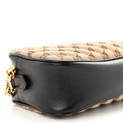 Gucci Monogram Matelasse Diagonal Small GG Marmont Chain Shoulder Bag Beige Black 9 of 13