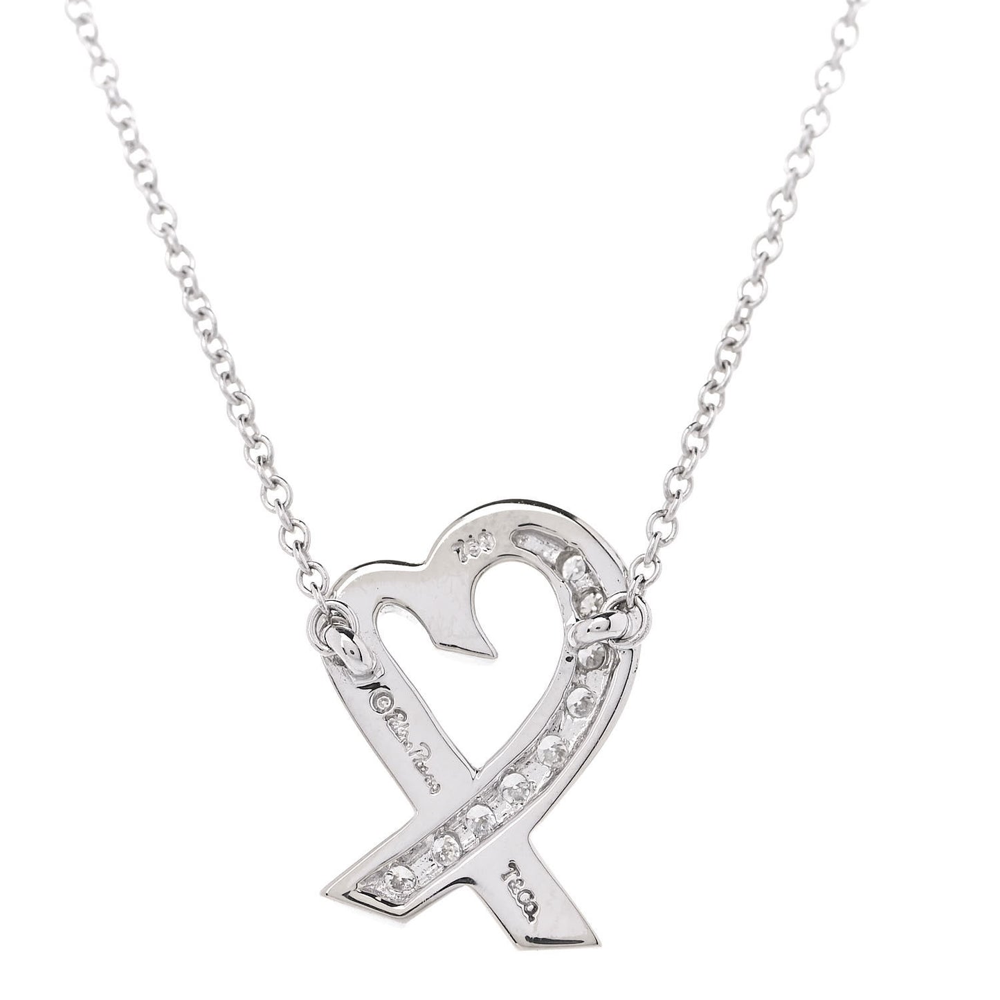 18K White Gold Diamond Small Paloma Picasso Loving Heart Necklace