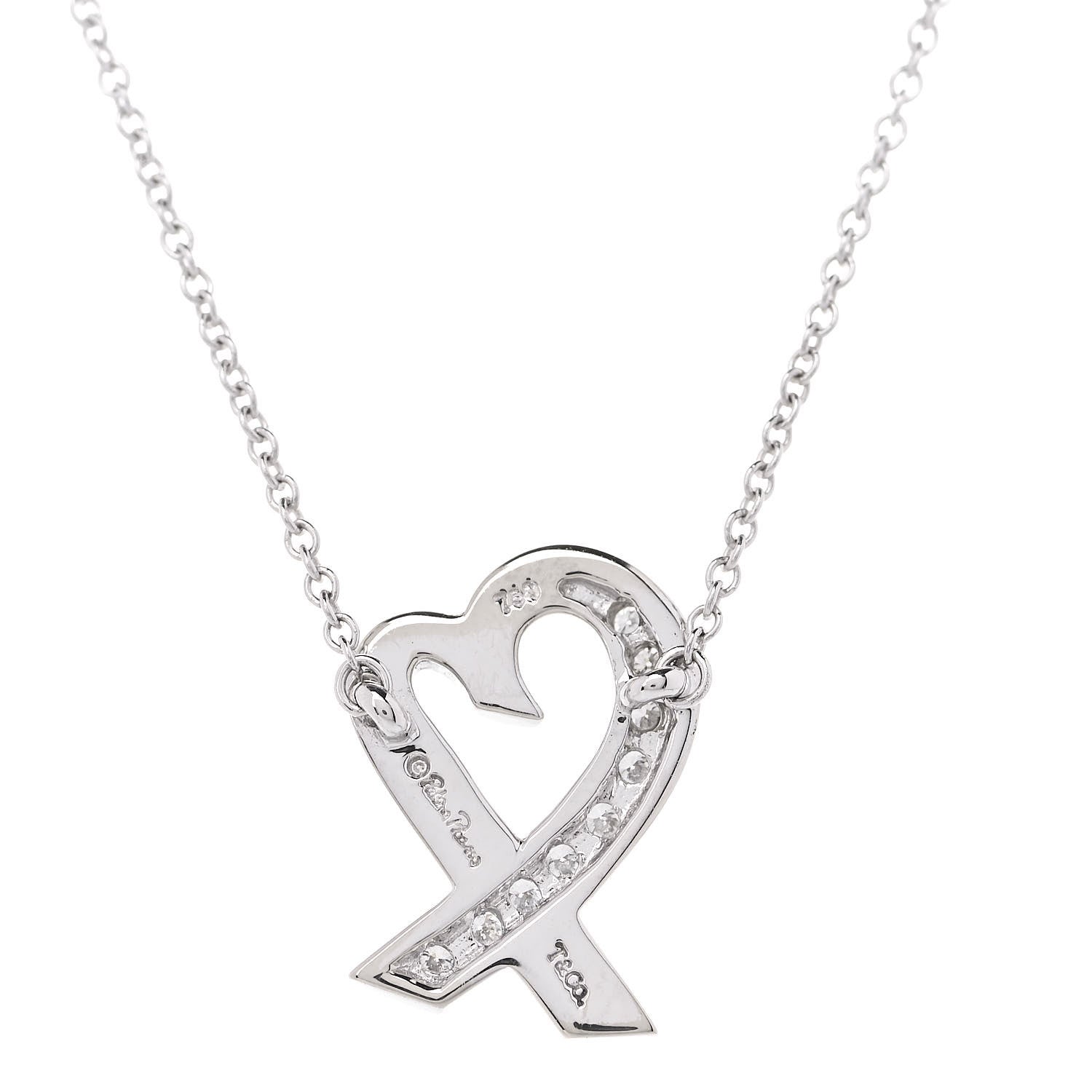 Tiffany 18K White Gold Diamond Small Paloma Picasso Loving Heart Necklace 3 of 5