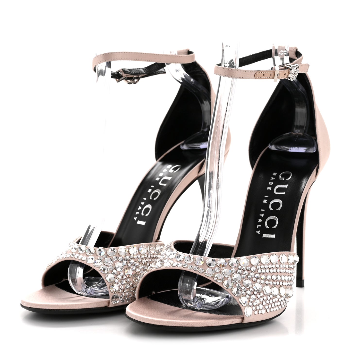 Satin Crystal Ankle Strap Sandal Pumps 39 Skin Rose