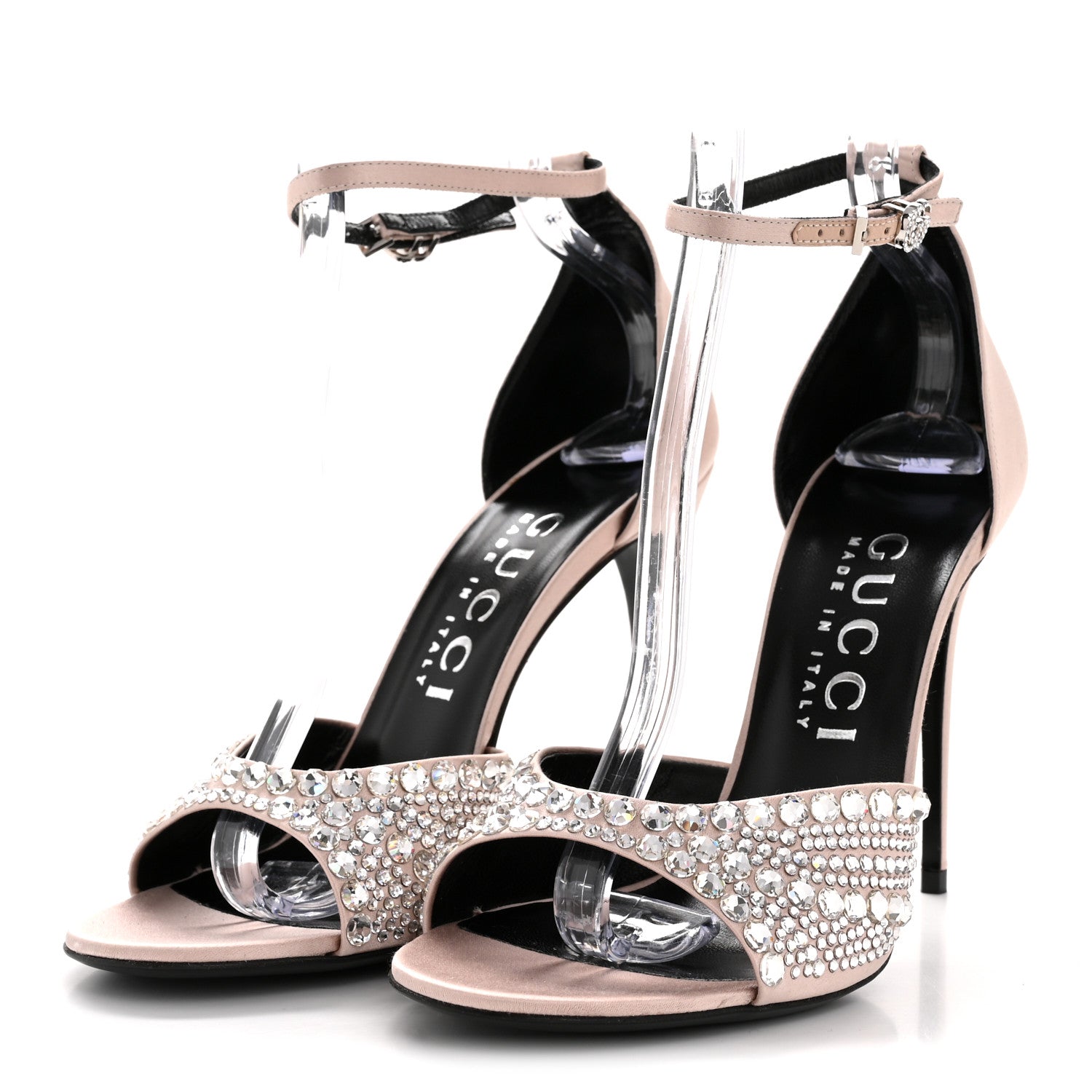 Gucci Satin Crystal Ankle Strap Sandal Pumps 39 Skin Rose 4 of 10