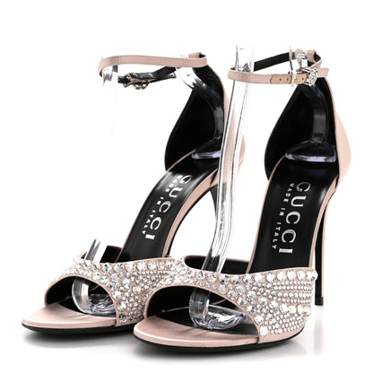 Gucci Satin Crystal Ankle Strap Sandal Pumps 39 Skin Rose 4 of 10