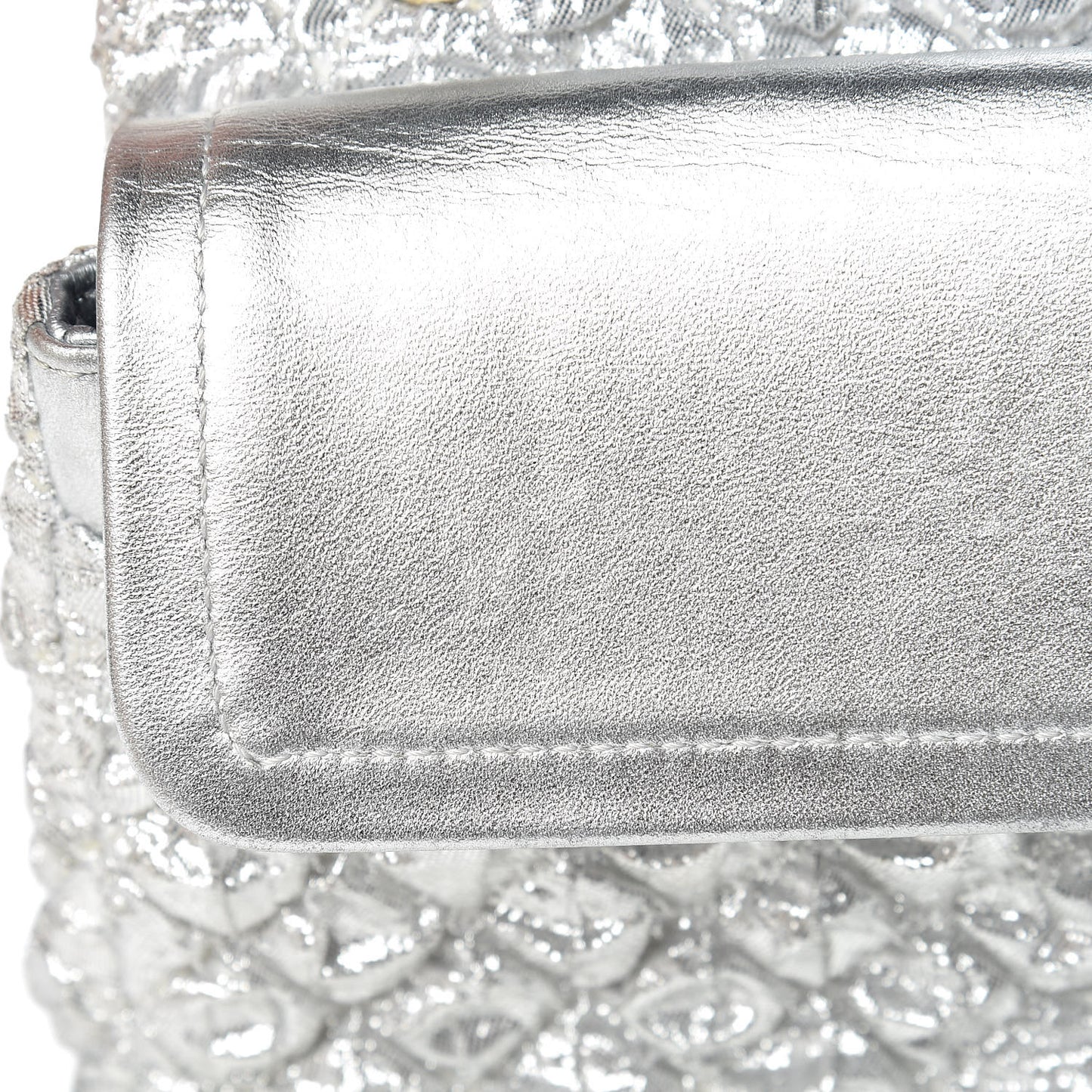 Metallic Lame Quilted Small Double Flap Silver