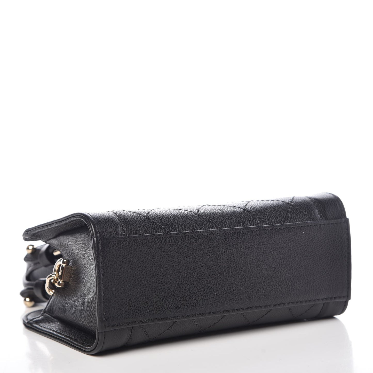 Grained Calfskin Stitched Mini Label Click Shopper Tote Black