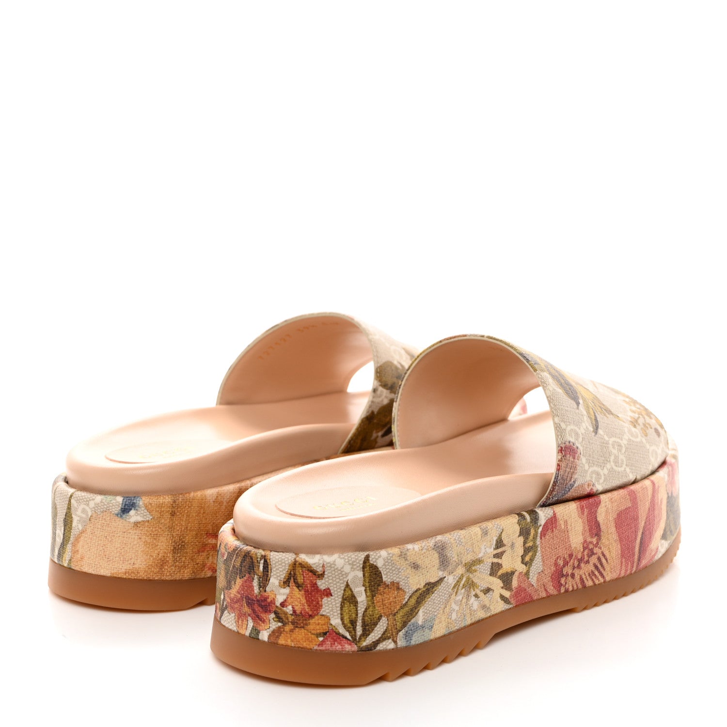 Gucci GG Supreme Monogram Water Flora Angelina Platform Slide Sandals 39.5 Beige White Multicolor 4 of 9