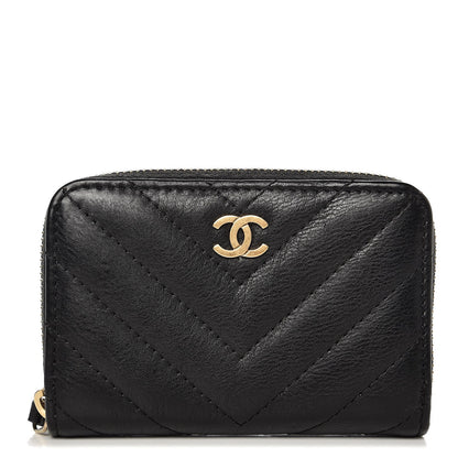 Chanel Calfskin Chevron Quilted Zip Around Coin Purse Black 1 of 8