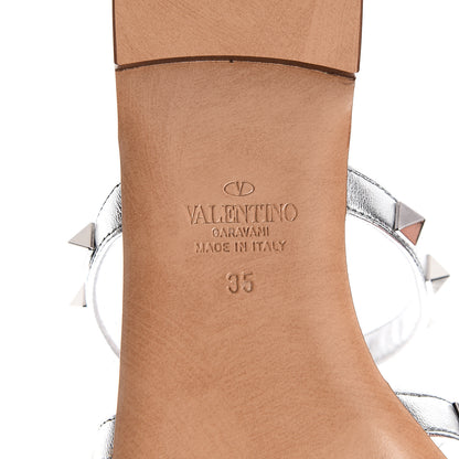 Valentino Garavani Metallic Nappa Rockstud Caged Flat Slide Sandals 35 Silver 6 of 7